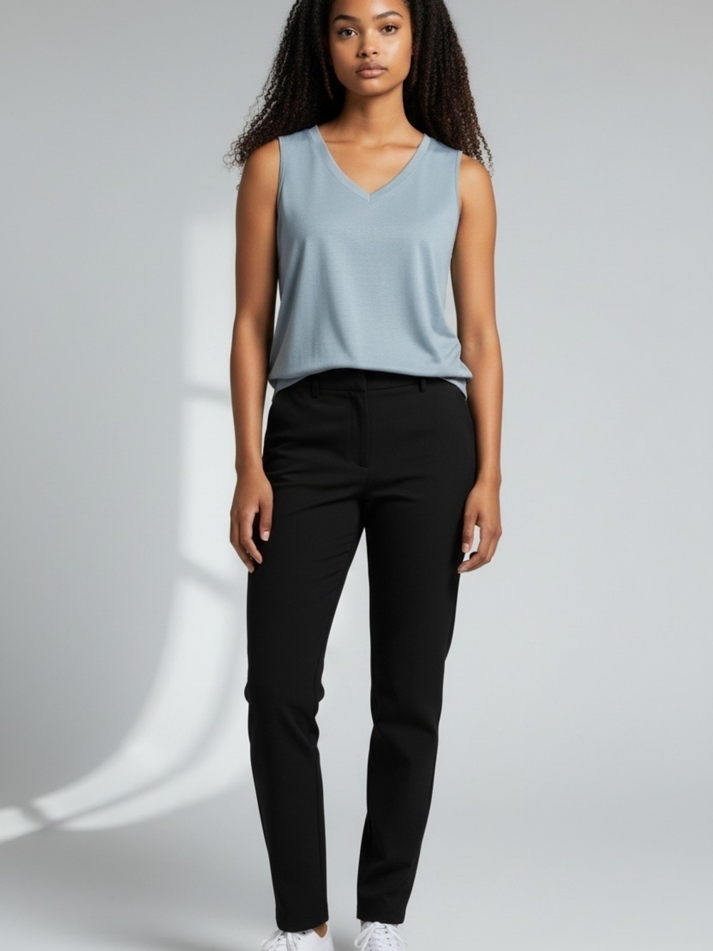 WIHOLL Sleeveless V-Neck Tank Top in Soft Slate Blue NWT